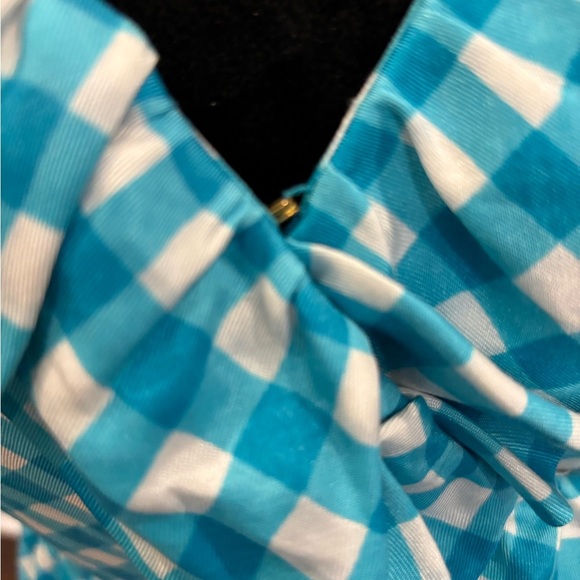 Kate Spade Blue Gingham Ruffle Tie Waist Lined Silk Designer Slimming Dress Sz 4 - Picture 8 of 11